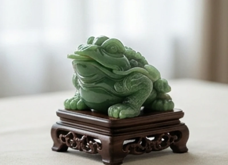 Tuổi Tuất mệnh gì: Tra cứu chuẩn nạp âm và màu phong thủy 6 Tượng cóc ngậm tiền Thiềm Thừ bằng ngọc cẩm thạch đặt trên đôn gỗ phòng khách