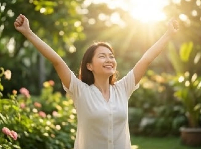 Mơ thấy người khác có thai: Giải mã điềm báo & bộ số tài lộc 9 Người phụ nữ vươn tay ra đón nhận ánh sáng mặt trời rực rỡ mang năng lượng tích cực cho ngày mới