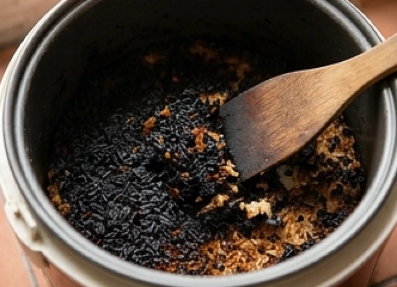 Bỏ ngay lớp cơm bị carbon hóa cháy đen thui để ngăn ngừa rủi ro ngộ độc thực phẩm