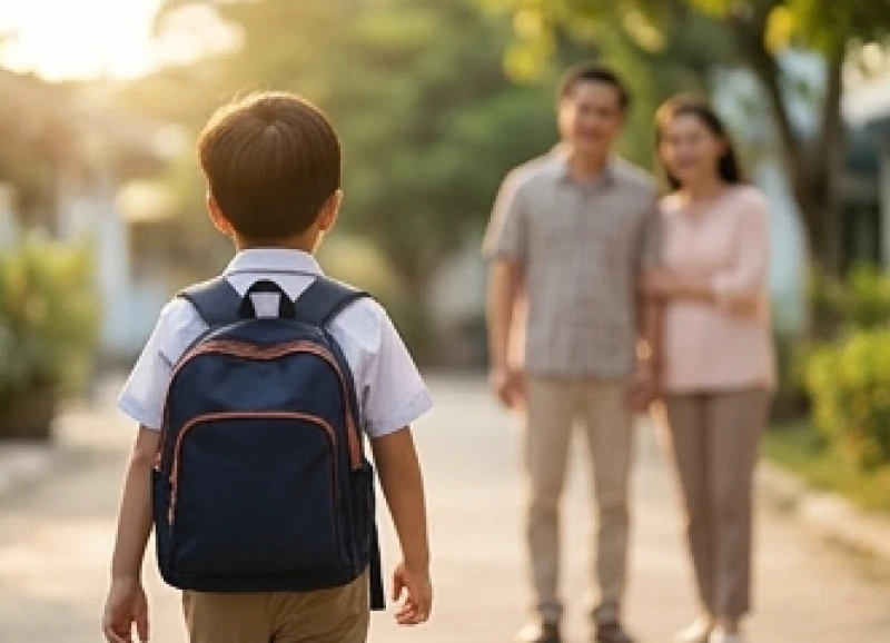 Đứa trẻ tự mang ba lô bước vào trường học đánh dấu sự kết thúc của phiên bản phụ thuộc