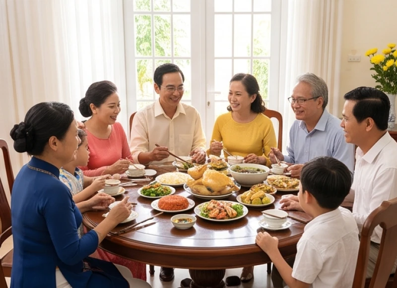 Văn khấn ngày giỗ ông bà: Quy tắc xưng hô và mâm cỗ 3 miền 10 Các thành viên trong gia đình quây quần ấm cúng bên mâm cỗ thụ lộc sau khi hoàn tất nghi thức cúng