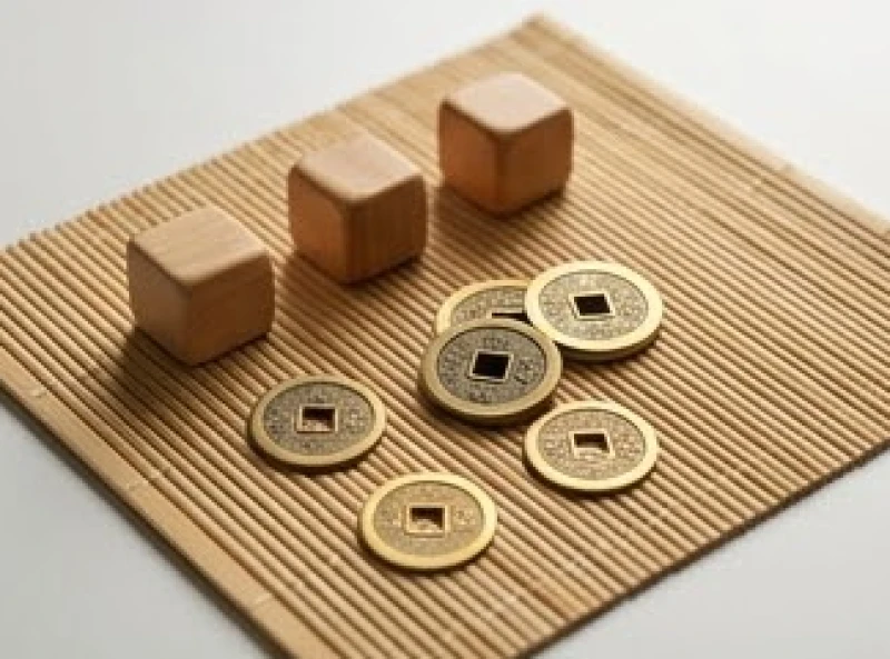 Những khối gỗ nhỏ khắc số đặt cạnh đồng xu phong thủy thu hút tài lộc cho nam mạng Mậu Tuất
