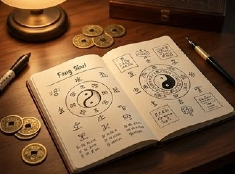 Mơ thấy cho chó ăn: Giải mã điềm báo chi tiết và con số tài lộc 9 Cuốn sổ tay phong thủy mở ra bên cạnh những đồng xu đồng nguyên chất tượng trưng cho sự linh ứng của các con số