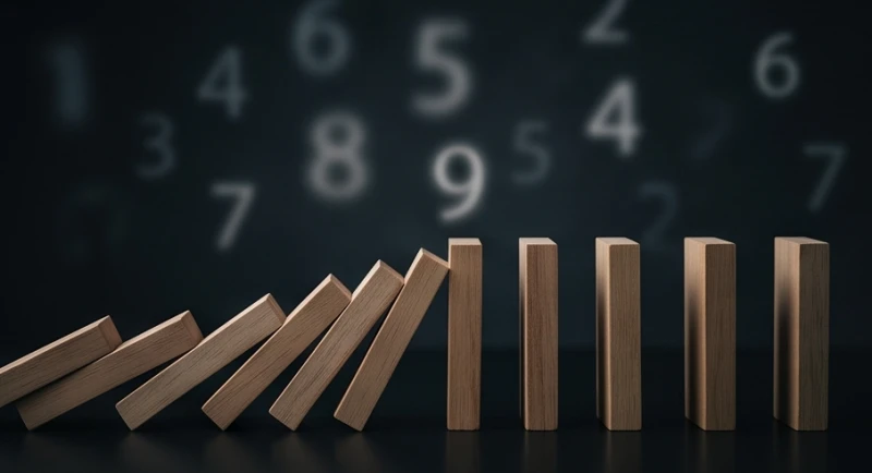 Mơ thấy phá thai báo hiệu điều gì? Giải mã tâm lý và con số may mắn 6 Những quân cờ domino đang đổ liên tiếp và các con số mờ ảo phía sau đại diện cho sự biến động