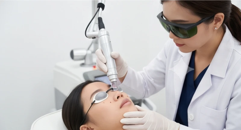 Quá trình chiếu tia laser y khoa an toàn để bóc tách tận gốc tế bào hắc tố mà không gây tổn thương