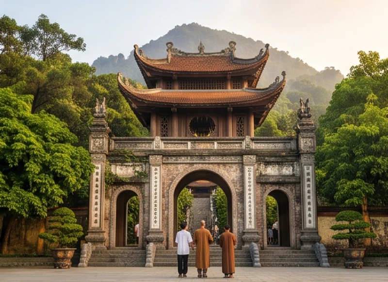 Văn khấn Quốc Mẫu Tây Thiên: Bài khấn chuẩn & Lộ trình dâng lễ 6 Cổng Tam Quan Đền Thỏng rêu phong vươn cao uy nghi dưới chân núi danh thắng Tây Thiên