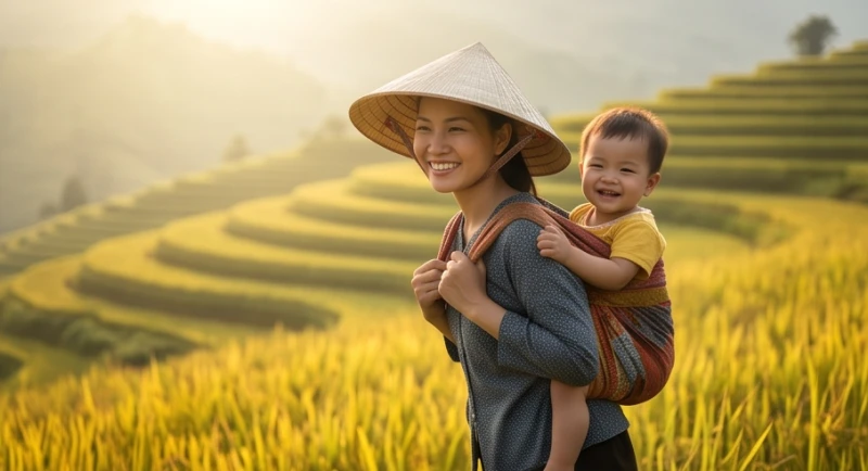 Mơ thấy cõng trẻ con: Điềm báo gánh nặng và cách hóa giải 2 Nụ cười rạng rỡ của người mẹ khi cõng em bé dạo chơi giữa cánh đồng ngập tràn ánh nắng ấm áp
