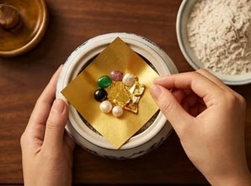 Nạp gói cốt thất bảo và bốc tro nếp vào bát hương một cách chậm rãi và cung kính