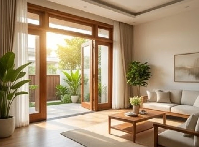 Tuổi Tỵ hợp hướng nào: Phân biệt nam nữ và cách hóa giải 2 Cửa chính bằng gỗ mở rộng đón luồng ánh sáng ban mai tươi sáng vào phòng khách