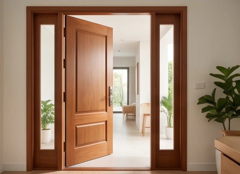 Tuổi Ngọ nhập trạch ngày nào tốt: Lịch 12 tháng và sắm lễ 8 Cánh cửa chính bằng gỗ tự nhiên mở rộng để đón ánh sáng và luồng không khí tươi mát vào không gian sống