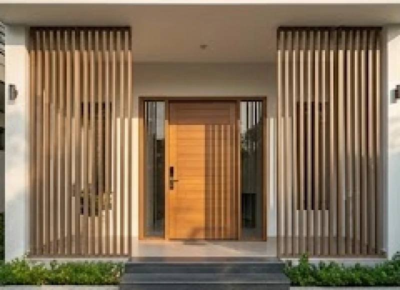 Cửa chính hướng Tây Bắc với thiết kế lam chắn nắng dành cho người tuổi Đinh Dậu và Quý Dậu