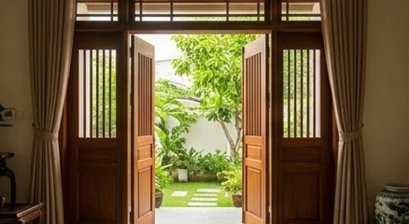 Đinh Hợi 1947 hợp hướng nào: Hướng nhà, bàn thờ và mẹo hóa giải 3 Cửa chính ngôi nhà làm bằng gỗ đón luồng gió mát mẻ và ánh sáng rực rỡ