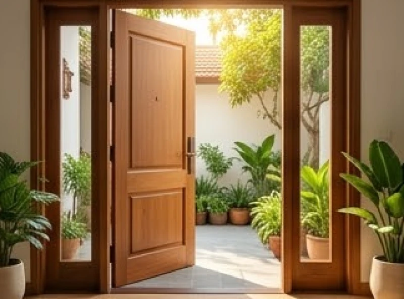 Canh Thân 1980 hợp hướng nào: Bảng tra Nam Nữ & Cách hóa giải 3 Cửa chính bằng gỗ mở ra khoảng sân ngập nắng đón luồng gió mát mẻ và vượng khí