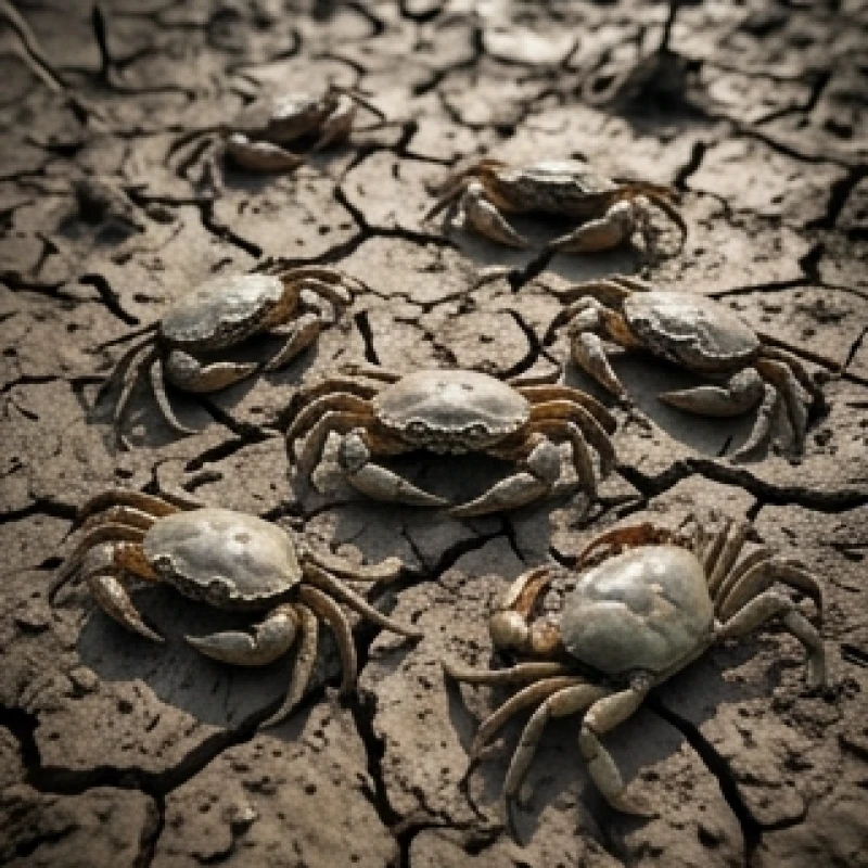 Cua đồng không còn sống trên mặt bùn khô phản ánh sự đình trệ rõ rệt