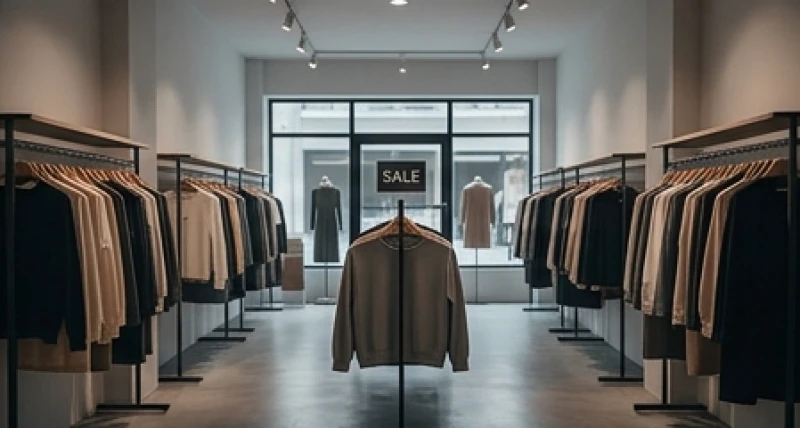 Mơ thấy bán quần áo: Điềm báo tài chính & bộ số may mắn 7 Cửa hàng thời trang vắng bóng khách hàng với tấm biển giảm giá xả hàng được treo nổi bật trước cửa kính