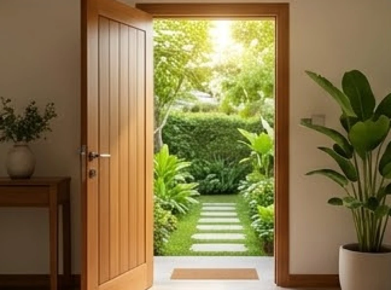 Canh Thìn 1940 hợp hướng nào: Sơ đồ Nam Nữ và cách hóa giải 9 Cánh cửa phụ bằng gỗ tự nhiên mở rộng ra khu vườn xanh mát bên hông nhà