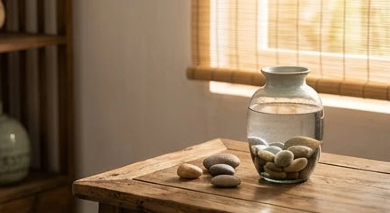 Bố cục phong thủy hóa giải cục diện Trực Thái Tuế cho tuổi Bính Ngọ năm 2026 với bình gốm và nước