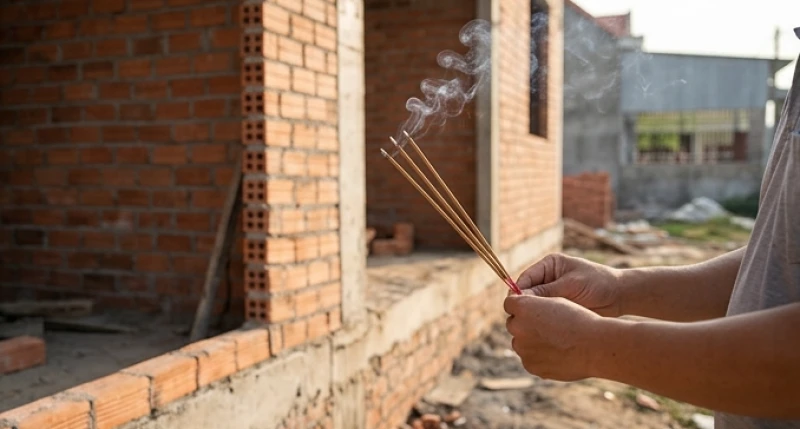 Văn khấn mượn tuổi làm nhà: Trình tự bài bản và mẫu giấy tờ 13 Thắp nhang báo cáo lên thần linh tại công trình khi cần thay đổi người đại diện do sự cố bất trắc