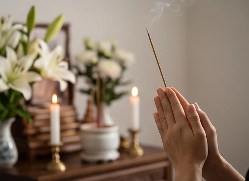 Gia chủ chắp tay thành kính đọc văn khấn cúng cơm hàng ngày trước bàn thờ