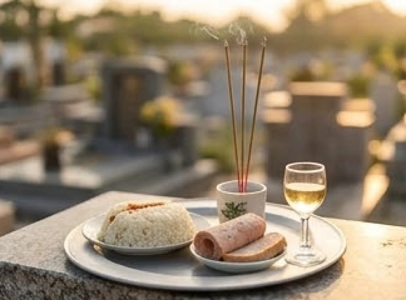 Văn khấn giỗ đầu mẹ: Bài cúng chuẩn nghi thức tại nhà & ngoài mộ 7 Mâm lễ nhỏ và nhang đèn được bày biện cẩn thận trước khuôn viên mộ phần của người mẹ