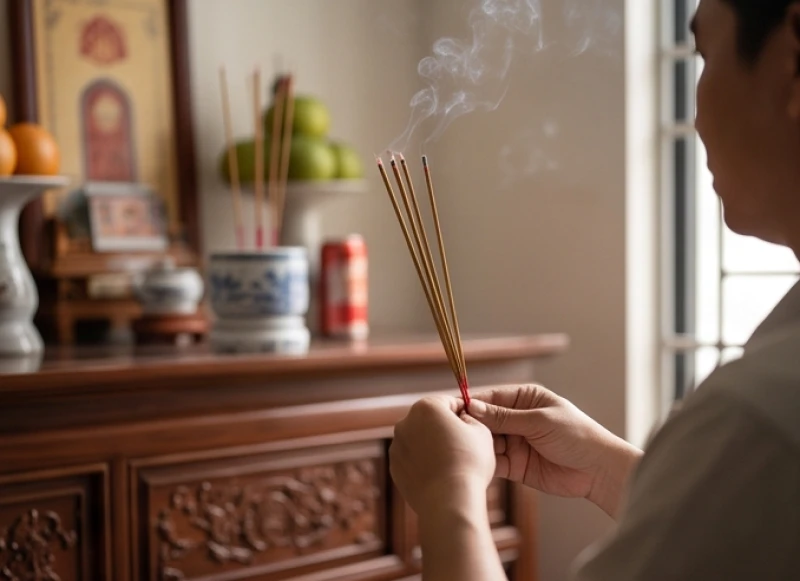 Văn khấn giỗ người mất trẻ: Bài khấn chuẩn & cách sắm mâm lễ 2 Người thân thắp nhang tưởng nhớ và hồi hướng công đức cho người mất trẻ trong gia đình
