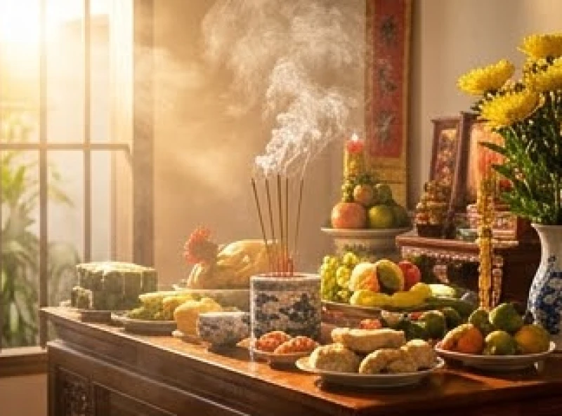 Văn khấn hóa vàng Tết: Bài cúng chuẩn và nghi lễ tạ gia tiên 2 Mâm cúng hóa vàng được bày biện trang trọng vào buổi sáng ban ngày