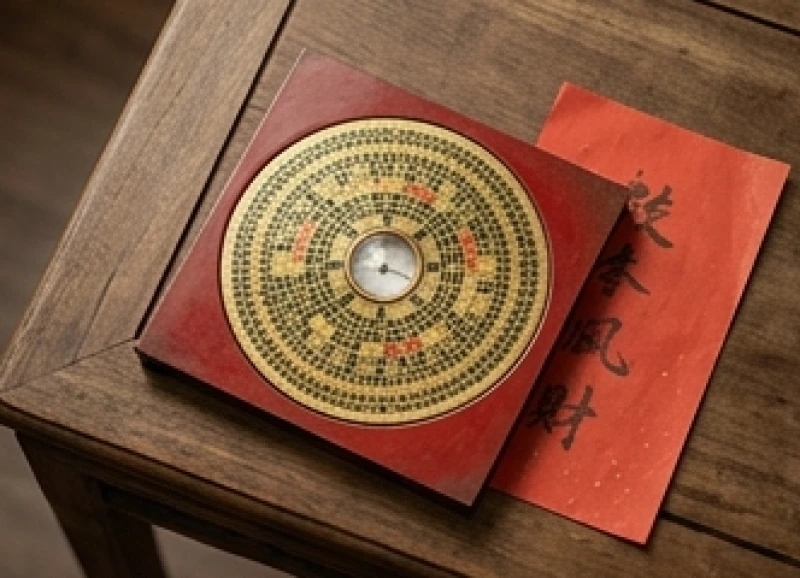 Tử vi trọn đời tuổi Quý Mùi 1943 nữ mạng: Diễn biến các mốc tuổi 1 La bàn phong thủy chỉ hướng Đông Tứ Mệnh phù hợp với cung Chấn Mộc của nữ Quý Mùi trên nền giấy đỏ