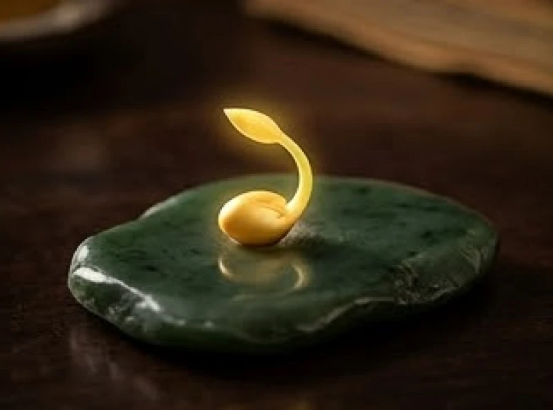 Hạt giống nảy mầm tỏa sáng giữa một mâm ngọc thạch tượng trưng cho cung Mệnh