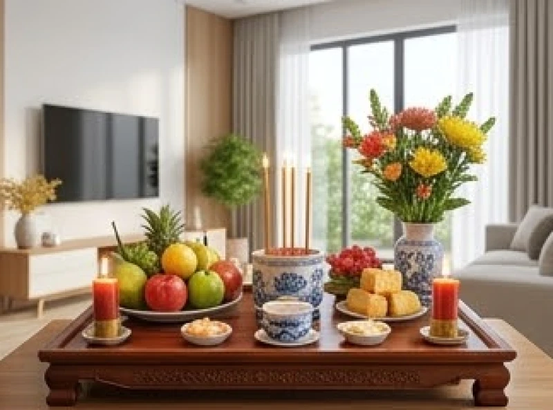 Những điều cấm kỵ trong phong thủy với tuổi Thìn và cách hóa giải 3 Mâm cúng nhập trạch với hoa quả và nhang đèn được bày trí trang nghiêm trong ngôi nhà mới