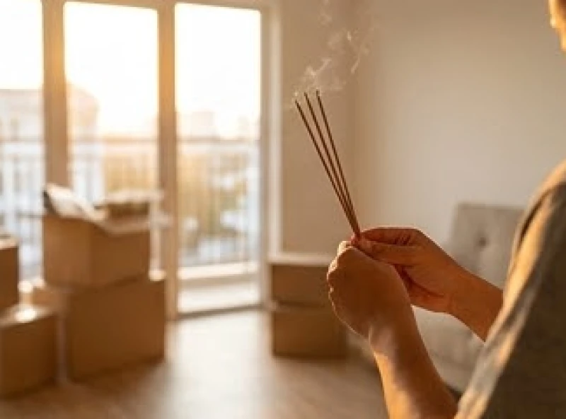 Gia chủ thành kính dâng hương báo cáo thần linh bản địa trong lễ nhập trạch chuyển về nhà mới