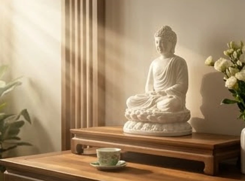 Văn khấn Phật tại gia mùng 1: Bài cúng và cách sắm lễ thanh tịnh 7 Ánh nắng bình minh chiếu rọi vào không gian thờ Phật thanh tịnh buổi sáng sớm