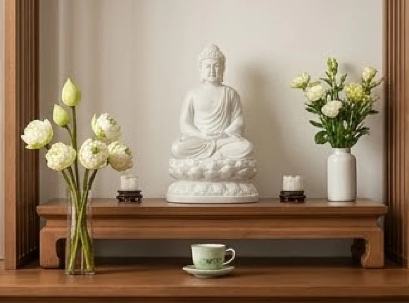 Văn khấn Phật tại gia mùng 1: Bài cúng và cách sắm lễ thanh tịnh 1 Không gian bàn thờ Phật tại gia được lau dọn sạch sẽ và bày biện mâm lễ chay thanh tịnh