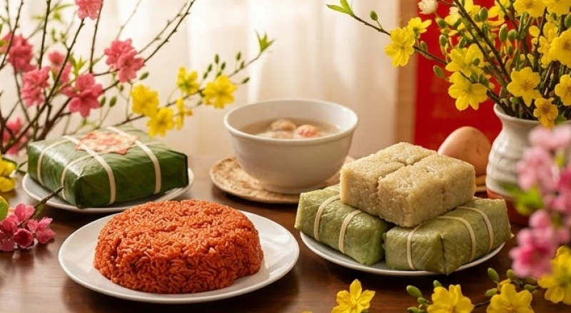Văn khấn Phật tại gia mùng 1: Bài cúng và cách sắm lễ thanh tịnh 12 Mâm cúng Phật ngày mùng một Tết với đĩa xôi gấc đỏ rực và bánh chưng chay thanh đạm