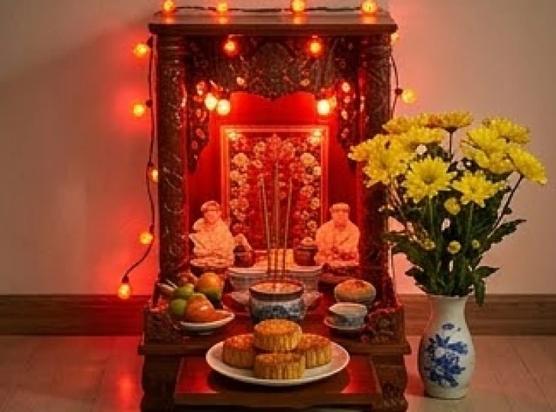 Văn khấn rằm Trung Thu: Bài cúng Thần linh, Gia tiên và ngoài trời 7 Mâm lễ tinh gọn trên ban thờ Thần Tài Thổ Địa tại cơ quan hoặc cửa hàng
