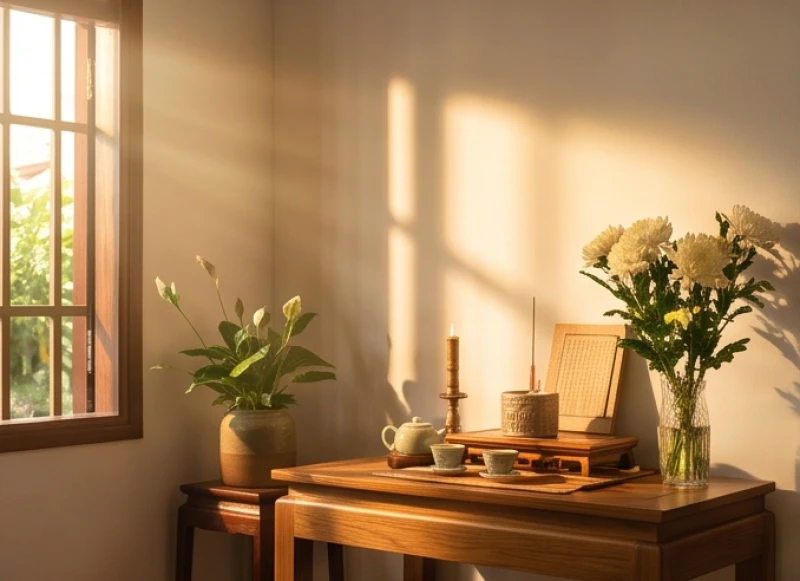 Khung cảnh hoàng hôn thanh tịnh phù hợp để dâng lễ cúng rằm vào chiều ngày 14