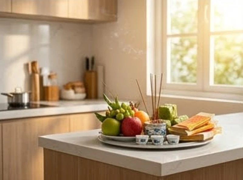 Văn khấn trưa 30 Tết: 3 bài cúng cổ truyền và trình tự hành lễ 8 Mâm lễ cúng rước Ông Táo được sắp xếp tươm tất ngay tại gian bếp ấm cúng ngập tràn ánh sáng tự nhiên