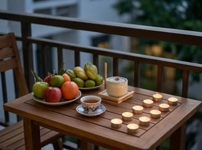 Chuẩn bị mâm lễ đơn giản và bài vị cúng sao giải hạn trong không gian nhỏ