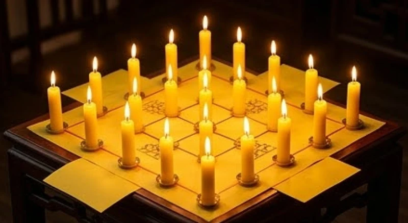 Sơ đồ xếp 21 ngọn nến vàng trong nghi thức cúng sao Kế Đô cho nam mạng