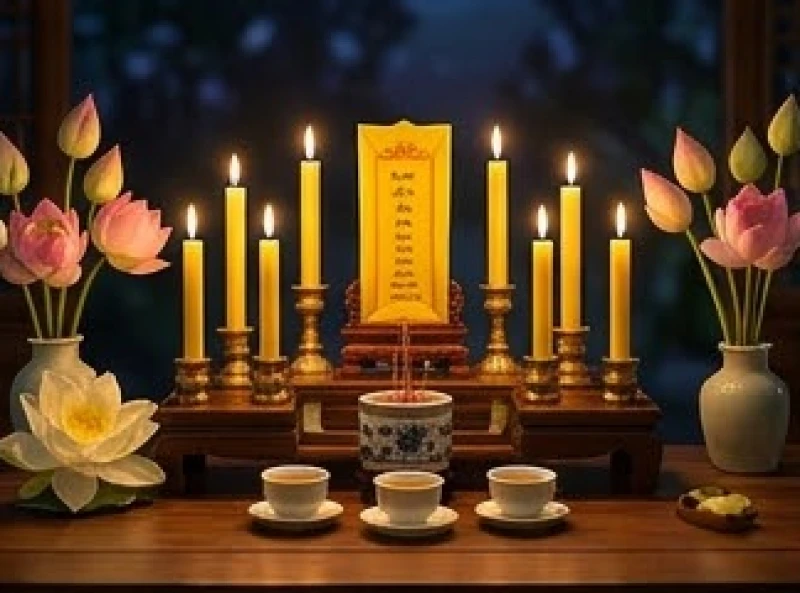 Tử vi tuổi Kỷ Hợi 1959 năm 2027: Bài khấn giải sao và hạn tuổi 5 Mâm lễ cúng giải hạn sao La Hầu cho nữ mạng 1959 với 9 ngọn nến và bài vị màu vàng
