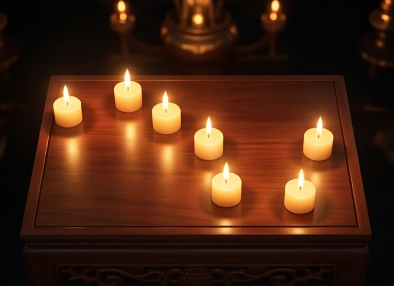 Sơ đồ 7 ngọn nến được sắp xếp theo đúng trận đồ nghinh sao Thái Âm