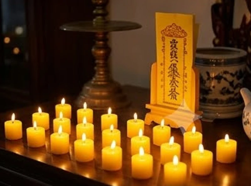 Mười hai ngọn nến màu vàng được thắp sáng rực rỡ trước bài vị hướng Đông để dâng sao Thái Dương cầu phúc thọ cho cụ ông