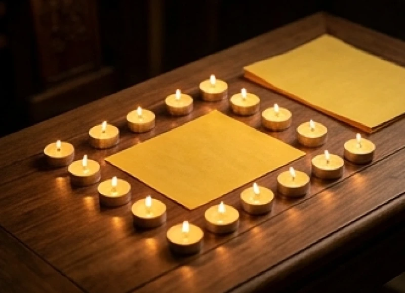 Tử vi tuổi Đinh Tỵ 1977 năm 2026: Lịch 12 tháng & mâm cúng 8 Mười hai ngọn nến sáng rực rỡ được xếp thành hình vuông để thực hiện nghi thức nghênh sao Thái Dương