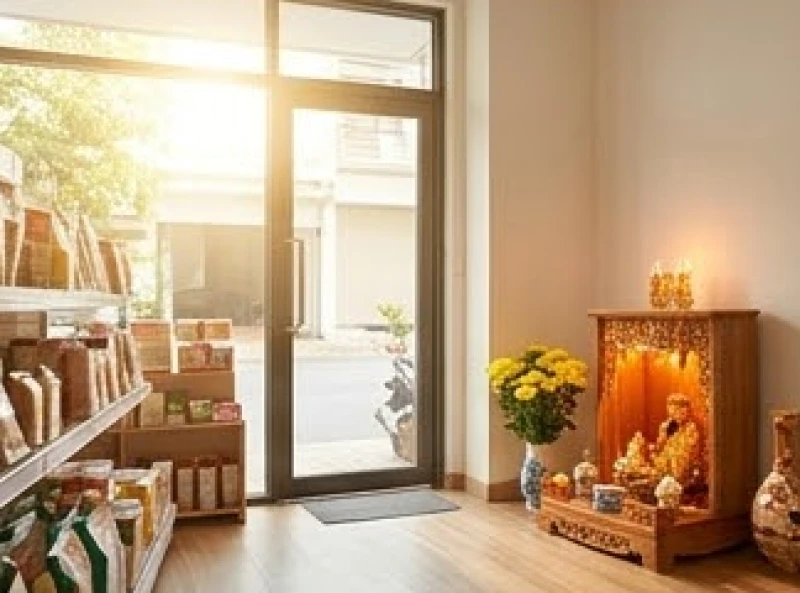 Văn khấn Thần Tài mùng 1: Mâm lễ, giờ hoàng đạo và cách đọc chuẩn 7 Không gian cửa hàng bừng sáng đón nắng sớm trong lúc gia chủ thắp nén hương đầu ngày