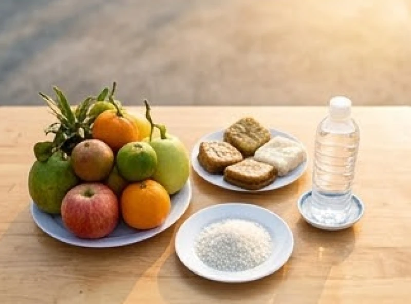 Mâm chay gọn nhẹ với hoa quả và trà nước dùng để cúng xe tải định kỳ vào ngày mùng 2 và 16