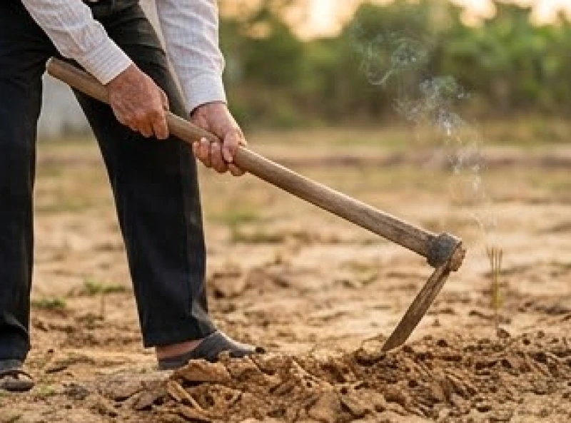 Người cho mượn tuổi cầm cuốc thực hiện những nhát đào đất tượng trưng đầu tiên tại vị trí đào móng