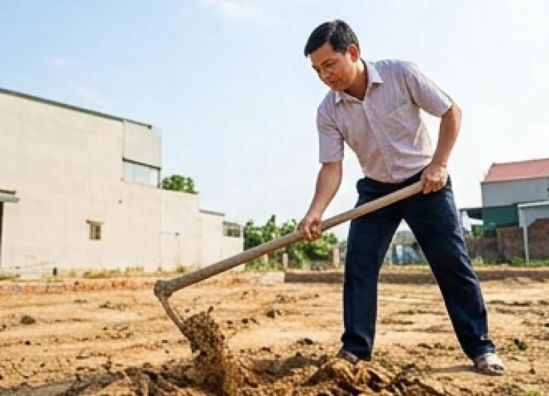 Văn khấn động thổ khi mượn tuổi: Bài cúng và thủ tục chuộc nhà 7 Người đại diện tự tay cầm cuốc bổ những nhát đầu tiên xuống phần móng để khởi công