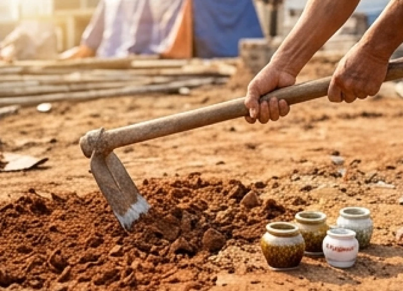 Tuổi Tý động thổ ngày nào tốt: Bảng lịch và mâm cúng bài bản 8 Nhát cuốc đầu tiên được bổ xuống vị trí góc móng đánh dấu nghi lễ động thổ chính thức