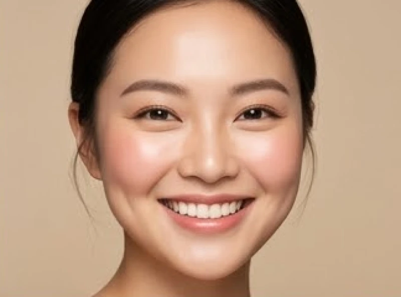 Biểu cảm cười tươi rạng rỡ làm nổi bật vùng gò má trái táo tròn trịa không có bóng râm lõm sâu