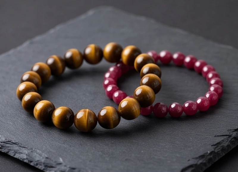 Vòng tay đá mắt hổ vàng nâu và ngọc ruby đỏ sang trọng dành riêng cho người tuổi Bính Thìn mệnh Thổ