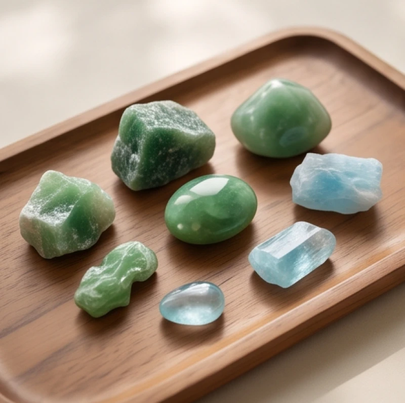 Các loại đá tự nhiên như Thạch anh xanh, Ngọc bích và Aquamarine thu hút vượng khí tốt